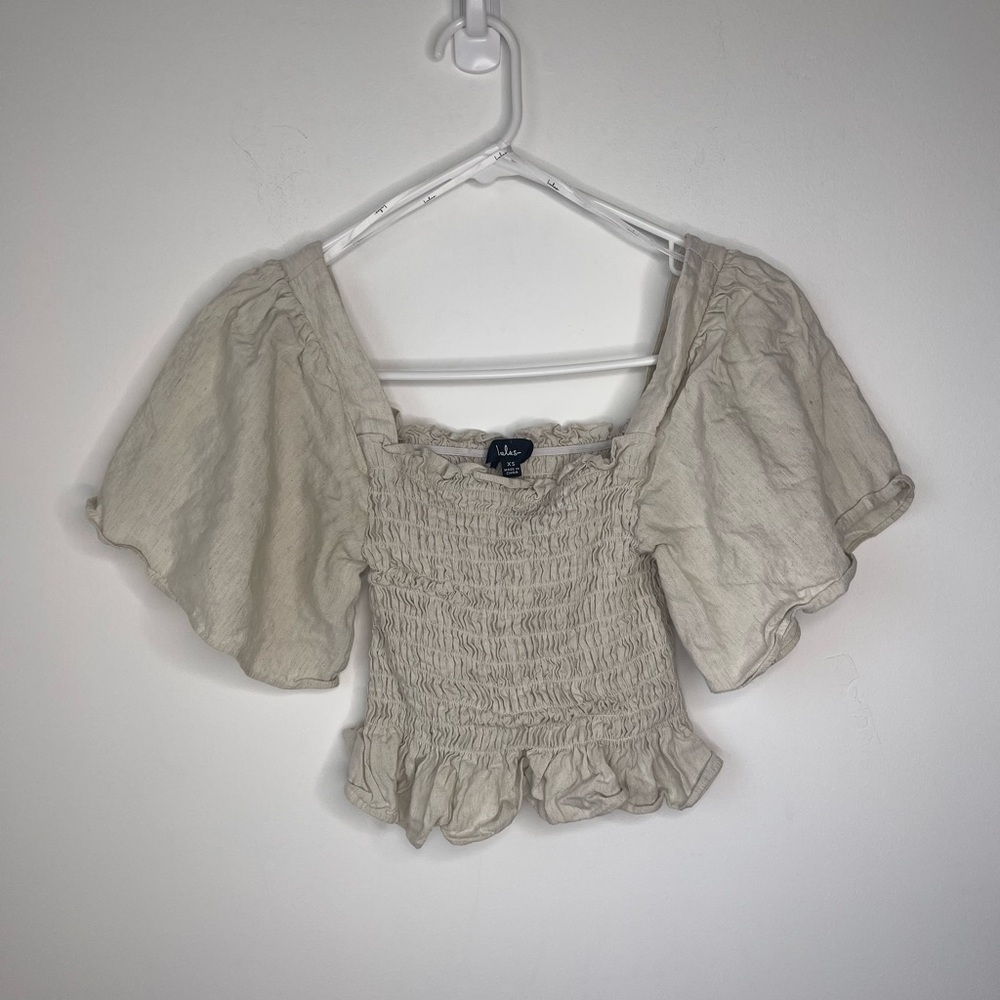 Lulus square neck smocked short sleeve top size XS